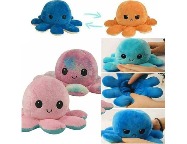 Polipo Peluche Reversibile Arrabbiato Felice Bicolore Cambia Umore Morbido Bimbi