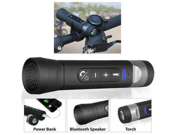 Torcia Multifunzione per Bici con Speaker Vivavoce Bluetooth Power Bank Luce