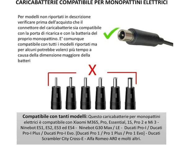 ​Caricabatterie Alimentatore 8mm Monopattino Elettrico Balance Hoverboard 42V...