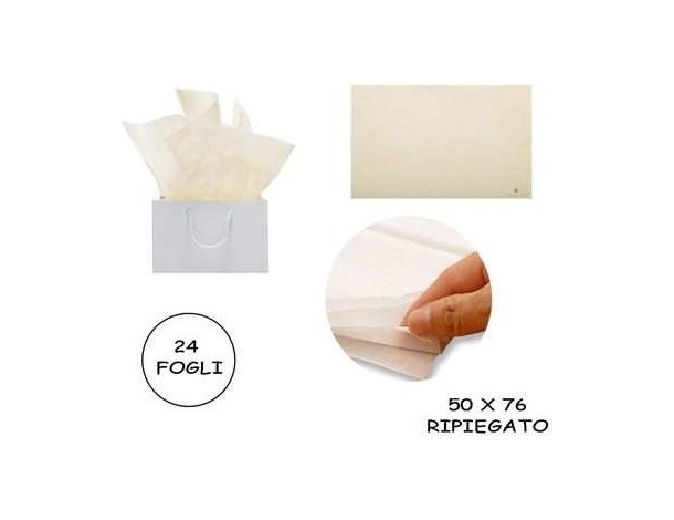 24x Fogli Carta Velina 21gr Colore Bianco Panna 50x76cm Cartamodello Hobby 2