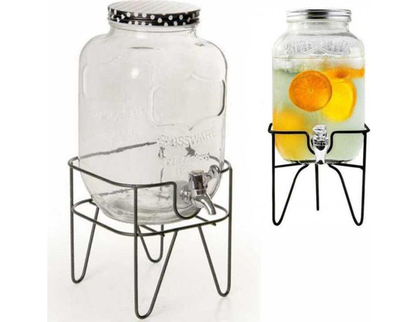 Barattolo Dispenser Contenitore In Vetro 4 Litri Con Rubinetto Vino Acqua Bar