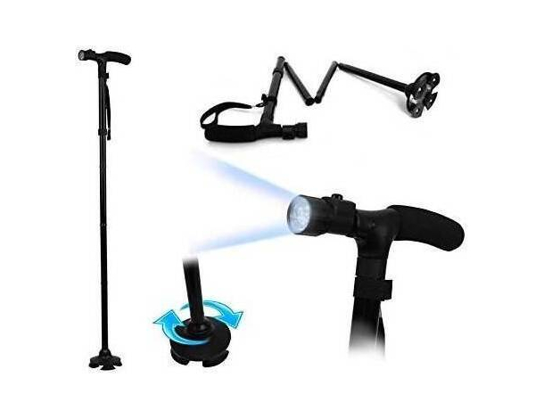 Bastone magic cane da passeggio pieghevole con torcia led incorporata trekking