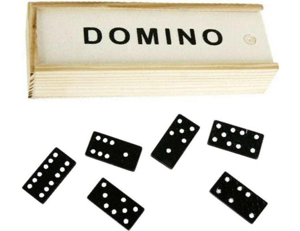 Gioco da Tavolo Domino Strategia Scatola 28 Tessere Nere con Puntini Bianchi