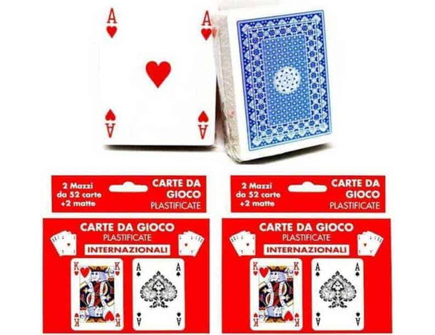2x Mazzi di Carte da Gioco Poker 52 Carte Giochi Ramino Burraco Scala 40