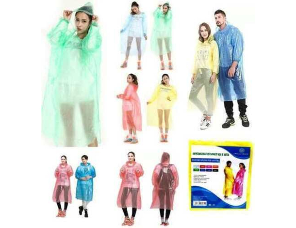 Poncho adulti cappuccio monouso 52x80 cm impermeabile riutilizzabile