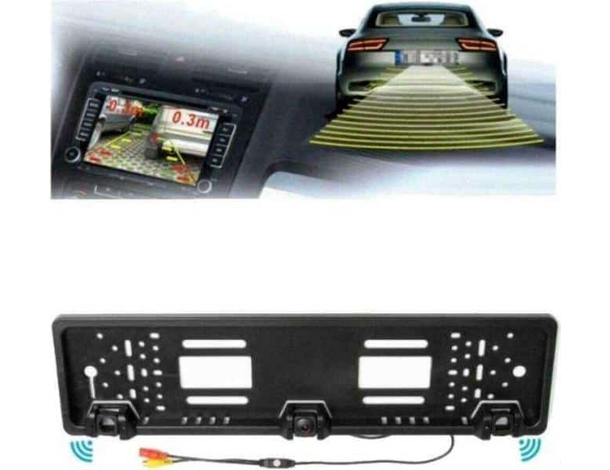Porta Targa Automobile Retrocamera Waterproof Sensori Parcheggio Acustico