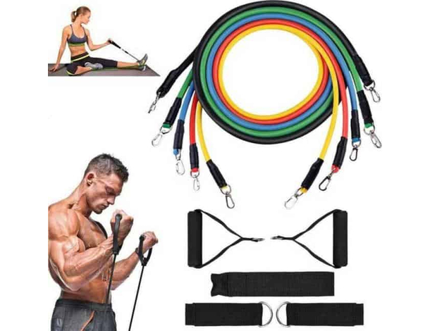 Set 5 Bande di Resistenza Fasce Elastiche con Maniglie Fitness Palestra Casa
