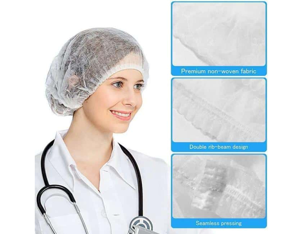 250x Cuffia Monouso in TNT con Elastico Copricapo Cuoco Infermiera Bianco 4