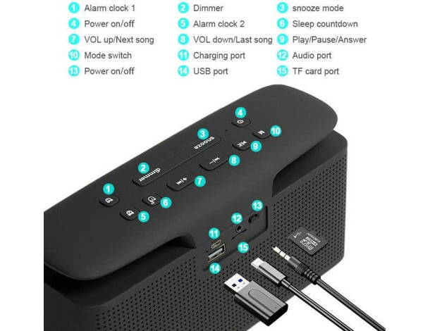 Cassa Speaker Altoparlante Bluetooth 5.0 Orologio Sveglia Digitale LED 12W...