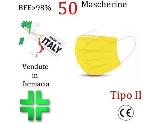 50x Mascherine Tipo II Certificate CE Colore Giallo Monouso Naso Bocca 2