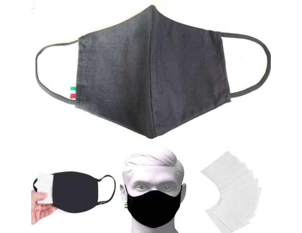 Mascherina Viso Riutilizzabile Lavabile Adulti Cotone Poliestere con Filtri