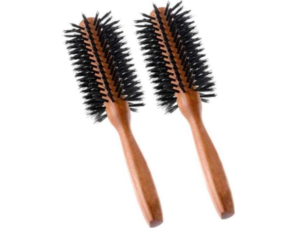 2x Spazzole Rotonde Nere Setole Cricolare Piega Phon Parrucchiere Manico Legno