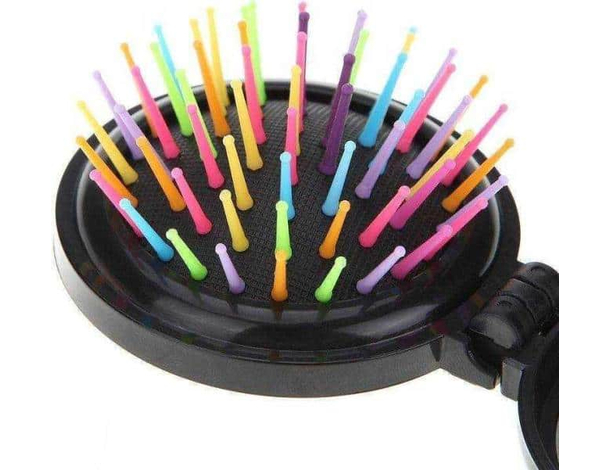 2x spazzola tonda pieghevole da viaggio ribaltabile specchietto vacanza...