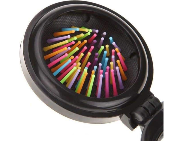 2x spazzola tonda pieghevole da viaggio ribaltabile specchietto vacanza...