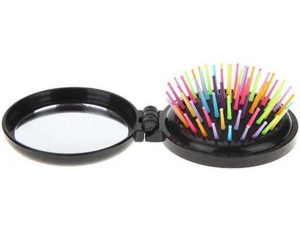 2x spazzola tonda pieghevole da viaggio ribaltabile specchietto vacanza...