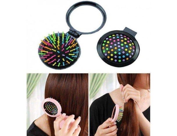 2x spazzola tonda pieghevole da viaggio ribaltabile specchietto vacanza...