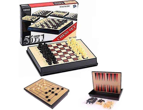 Mini Scacchiera Set Dama Scacchi Chess Strategia 5 in 1 Pieghevole Backgammon