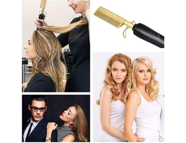 Piastra per capelli calda pettine lisci riscaldamento elettrico barba styling...