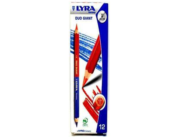 12x Matitona Bicolore Rosso/Blu Maxi Matita Legno Naturale Disegno Scuola Asilo