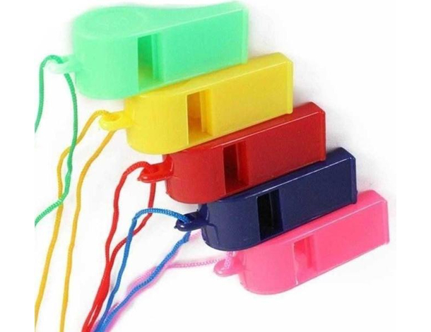 6x Fischietto in Plastica Arbitro Calcio Sport Colorato con Laccetto Fischio
