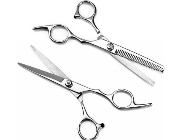Kit 2 Forbici Dentata e Liscia Taglio Capelli Sfoltitura Professionali Acciaio