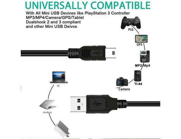 Cavo USB 3 Metri Mini USB 2.0 Collegamento Hard Disk Telecamere Multiuso 2