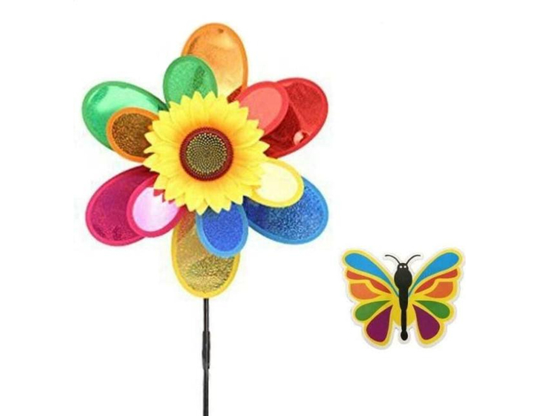 2x Girandola a Vento Mulino Forma Fiore Farfalla Girasole Multicolore Bambini