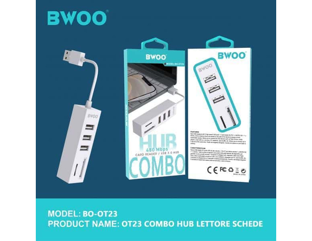 Hub Adattatore PC BO-OT23 Computer Alta Velocità USB 2.0 4 Porte SD Micro...