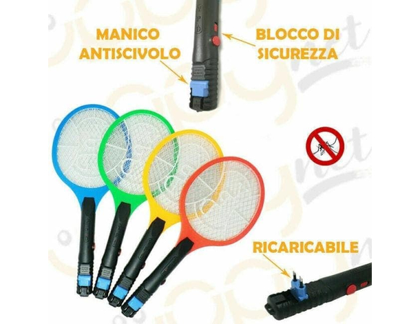 Racchetta Ricaricabile Elettrica Fulmina Zanzare Mosche Anti Insetti...