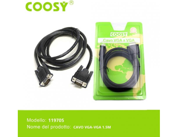 Cavo Connettore VGA 1.5 Metri Maschio Maschio Prolunga Monitor Computer PC...