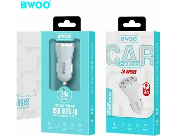 Caricabatterie Cellulare da Auto Presa Accendi Sigari Triplo USB 3.4A 12/24V...