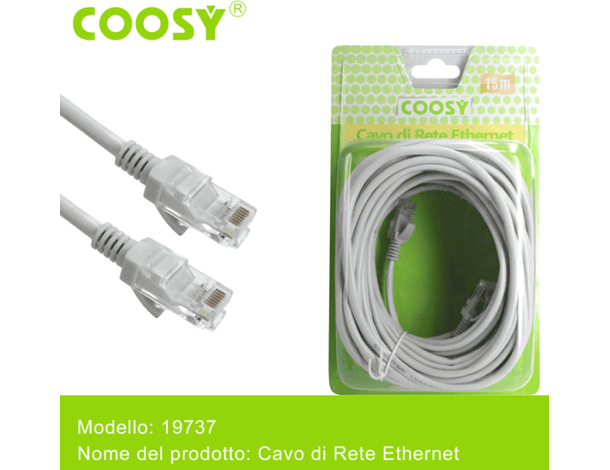 Cavo Ethernet Cat.5E Cavo di Rete LAN Internet RJ45 Alta Velocità 15 Metri 8
