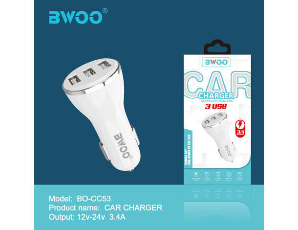 Caricabatterie Cellulare da Auto Presa Accendi Sigari Triplo USB 3.4A 12/24V...