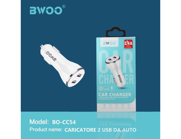 Doppio Caricatore Cellulare da Auto Presa Accendisigari USB 2.4A 12/24V CC54...