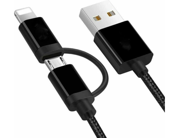 Cavo Ricarica 2in1 USB 1 Metro Lighting Micro USB Compatibile iOS Android Nylon