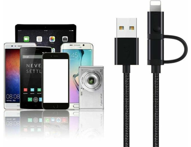 Cavo Ricarica 2in1 USB 1 Metro Lighting Micro USB Compatibile iOS Android...