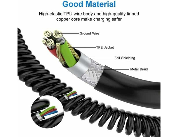 Cavo a Spirale Carica Rapida Trasferimento Dati USB Lightning 8 Pin 2.4A...