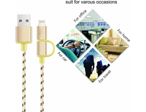 Cavo Ricarica 2in1 USB 1 Metro Lighting Micro USB Compatibile iOS Android...