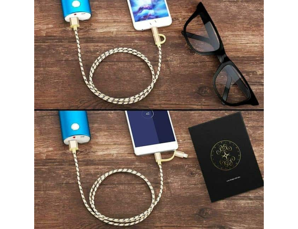 Cavo Ricarica 2in1 USB 1 Metro Lighting Micro USB Compatibile iOS Android...