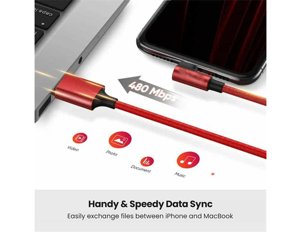 Cavo USB Ricarica Rapida Dati Supporto 90° Nylon Anti Strappo 2.4A 1 Metro 6