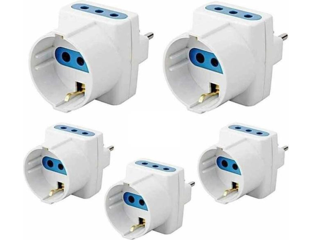5x Adattatore Multiplo Schuko Tripla 3 Prese Spine 10A Bipasso Universali 10A