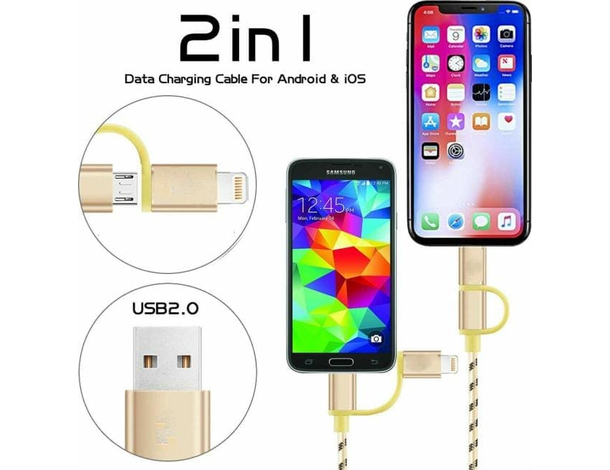 Cavo Ricarica 2in1 USB 1 Metro Lighting Micro USB Compatibile iOS Android...