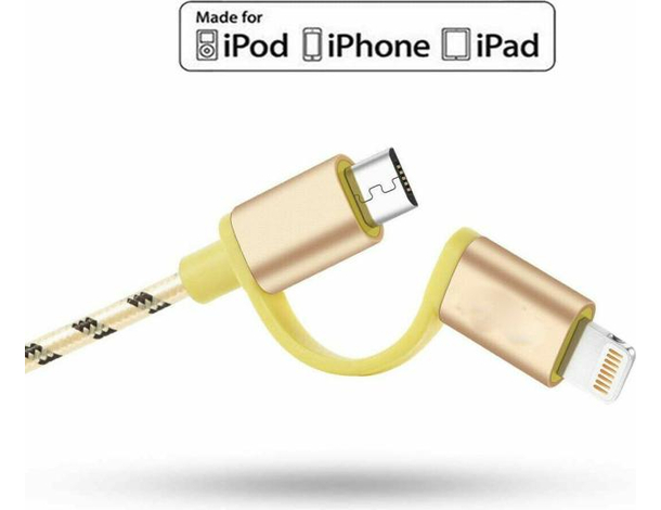 Cavo Ricarica 2in1 USB 1 Metro Lighting Micro USB Compatibile iOS Android...