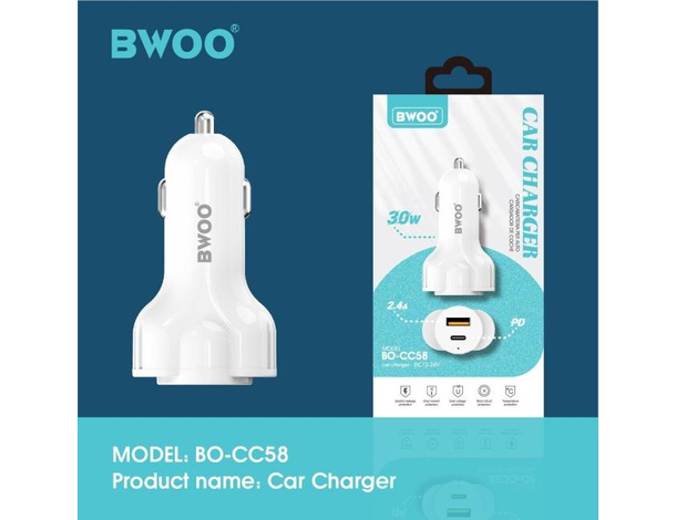 Caricabatterie Cellulare CC58 da Auto Presa Accendisigari USB Type-C 2.4A 30w...