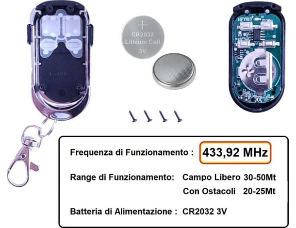 2x Telecomandi Universali a Frequenza Fissa 433,92MHz 4 Pulsanti NO ROLLING...