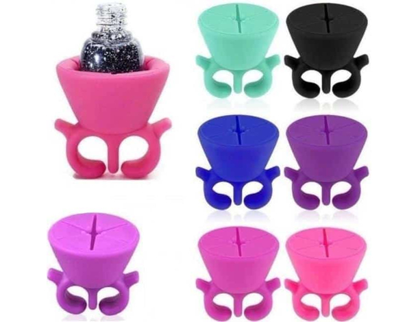 2x Anello Porta Smalto Manicure Pedicure Unghie Nail-Art Silicone Mani Piedi