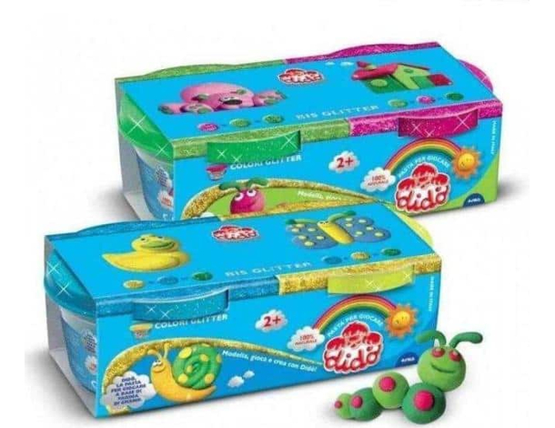 2x Barattoli Didò Pasta per Modellare 200g Vari Colori Glitter Bambini Scuola