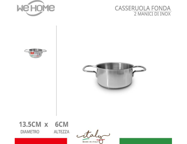 Casseruola in Acciaio Inox Fonda Pentola Bassa da 13.5cm a 31.5cm Gas...