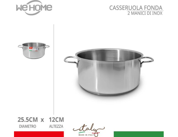 Casseruola in Acciaio Inox Fonda Pentola Bassa da 13.5cm a 31.5cm Gas...