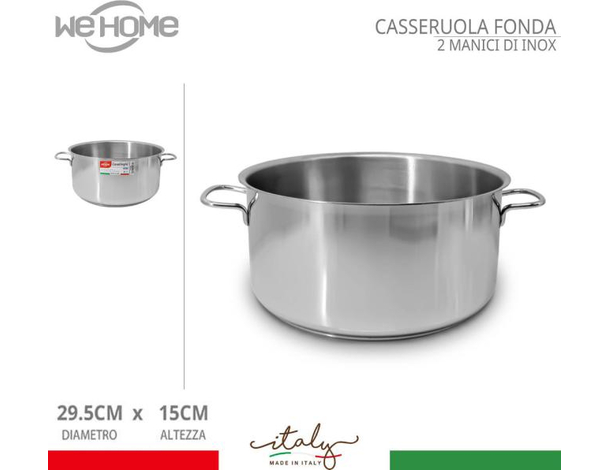 Casseruola in Acciaio Inox Fonda Pentola Bassa da 13.5cm a 31.5cm Gas...